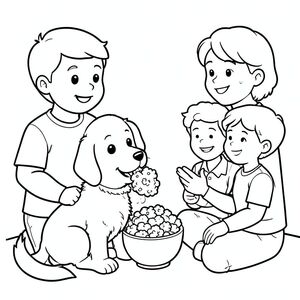 Cute dog eating popcorn watching humans 