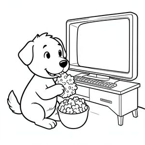 Funny dog eating popcorn watching a movie