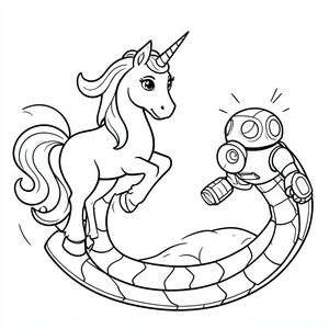Princess unicorn using her spinning powers to spin a robot snake