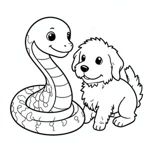 Một con rắn dễ thương chơi với một chú chó lông 