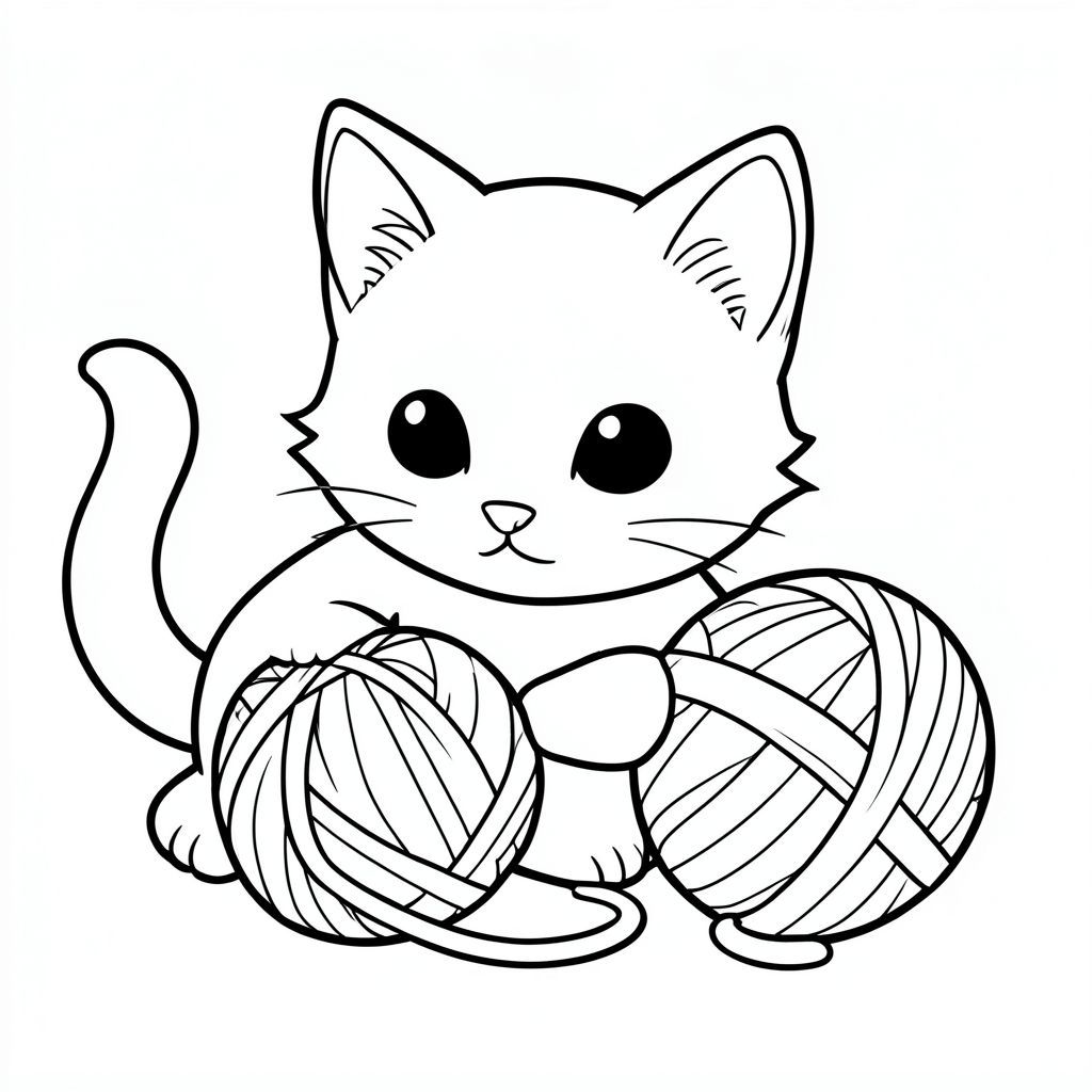 Kitten playing with a ball of yarn.