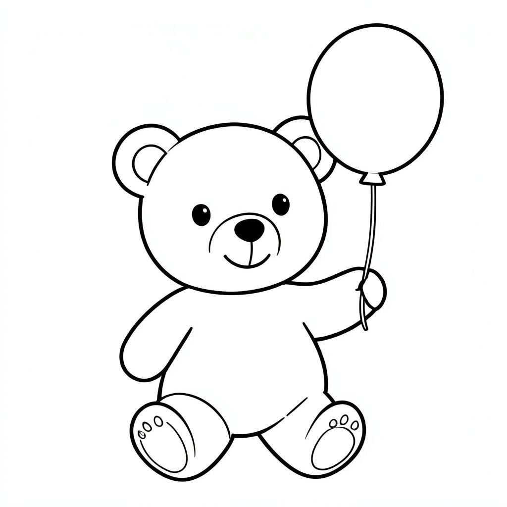 Teddy bear holding a balloon.