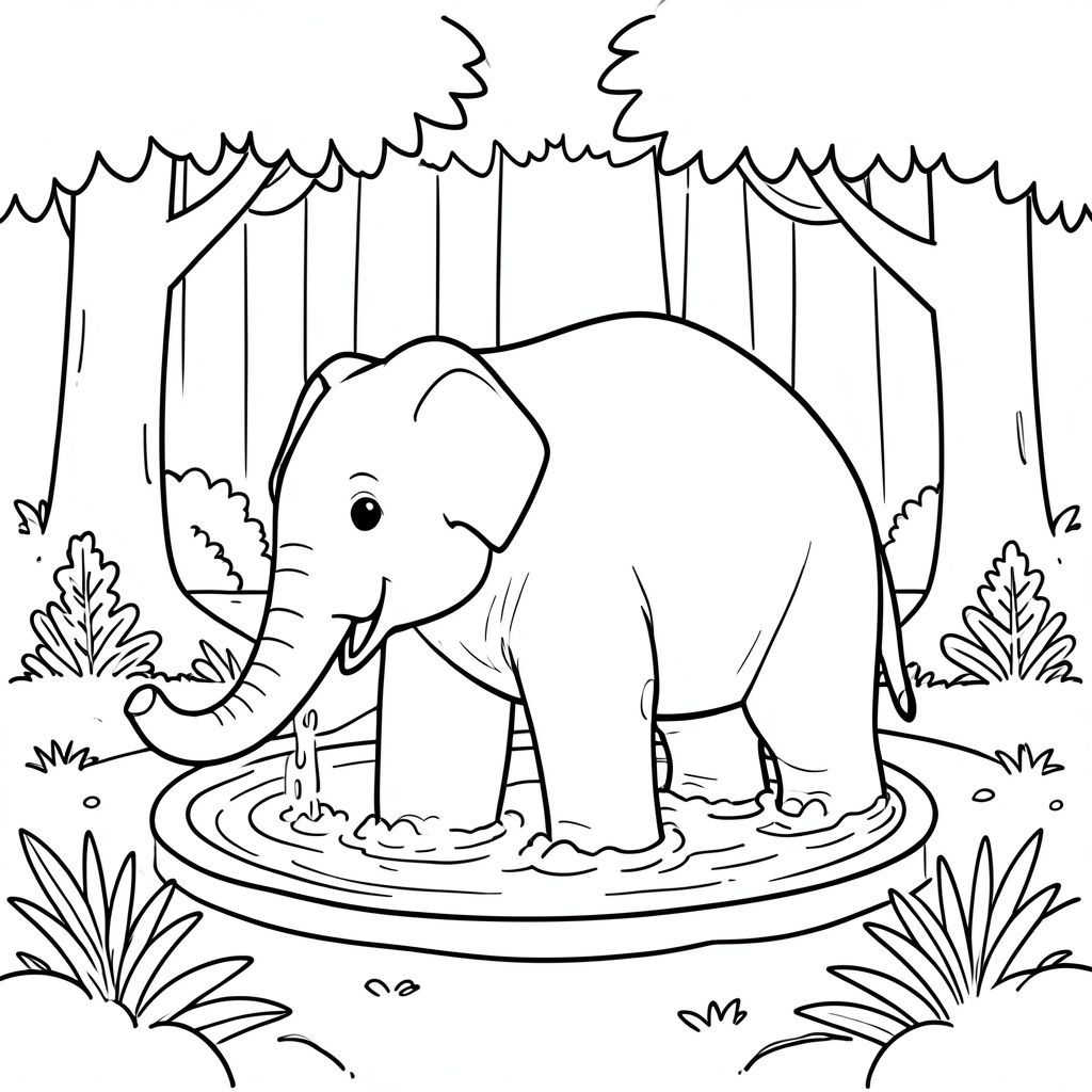 Elephant taking a bath in the forest.