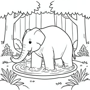 Elephant taking a bath in the forest.
