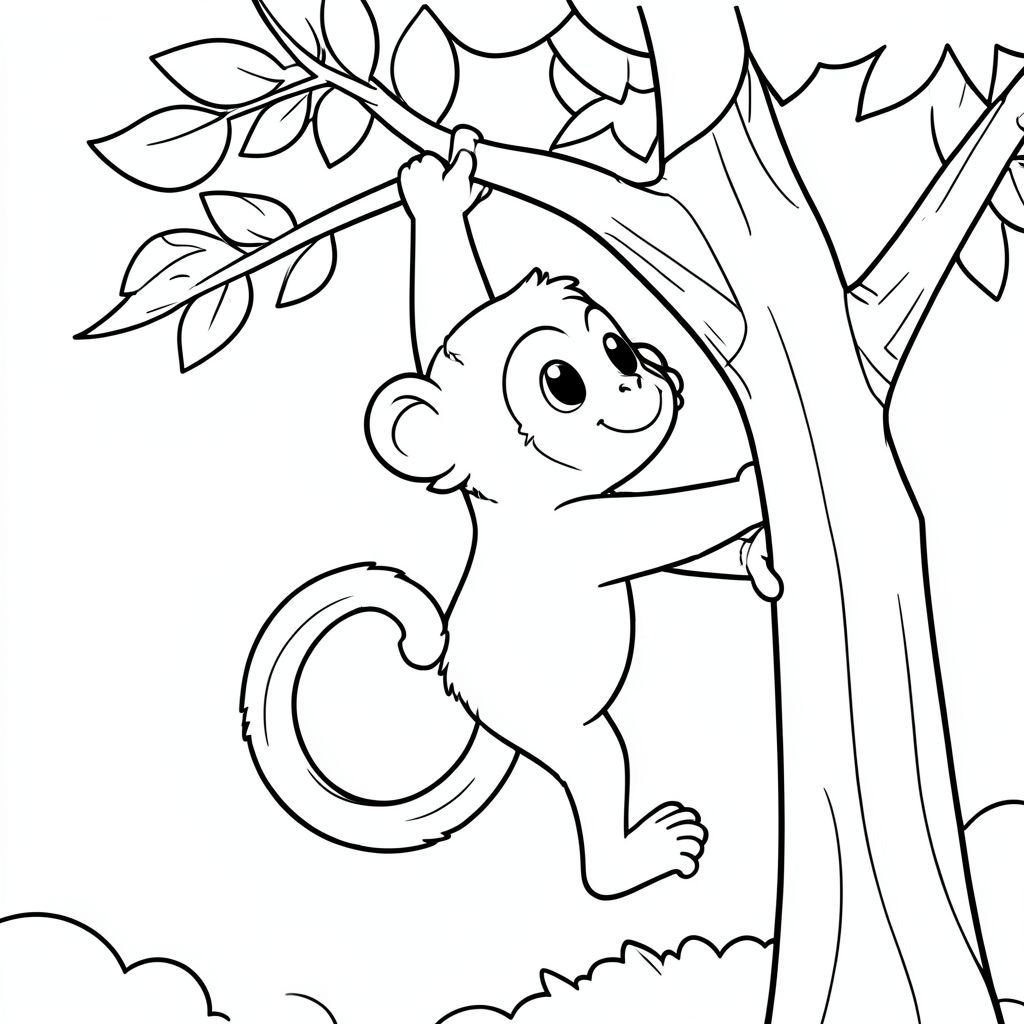 Little monkey hanging from a tree.