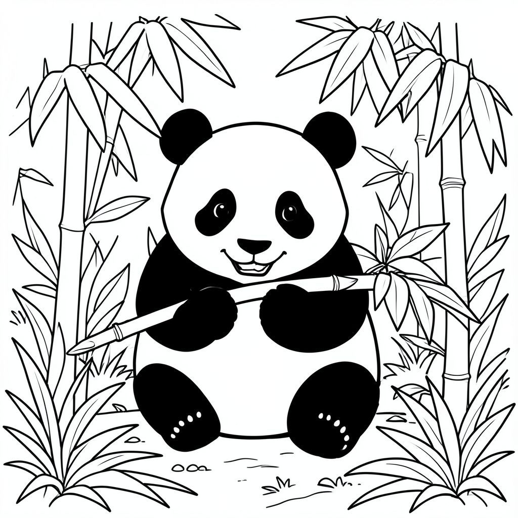 Panda eating bamboo in the jungle