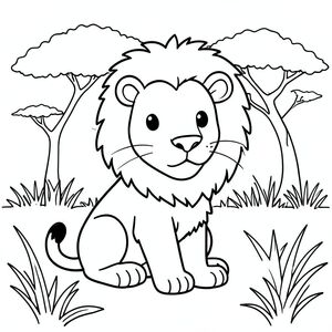 Little lion sitting in the savanna.