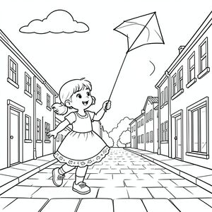 Cô gái thả diều trên đường phố.