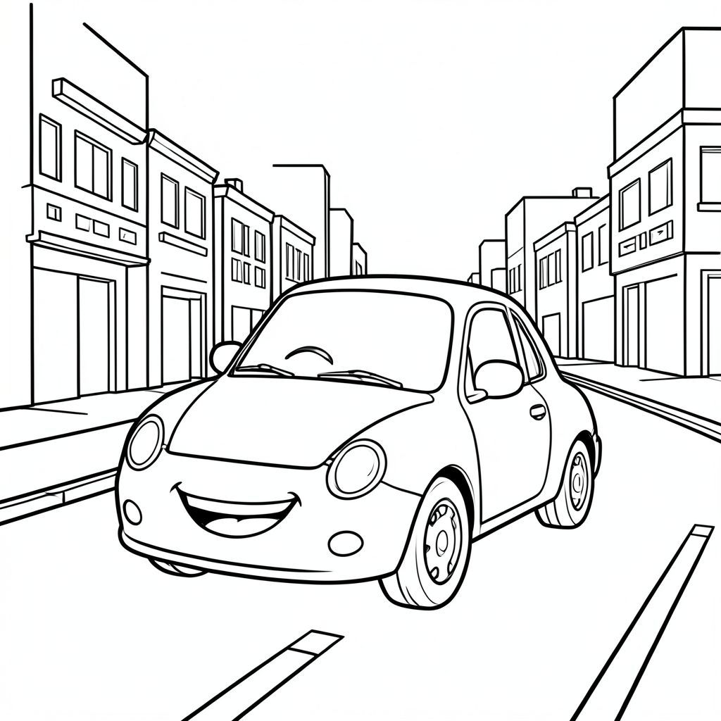 Chiếc xe mỉm cười trên đường thành phố