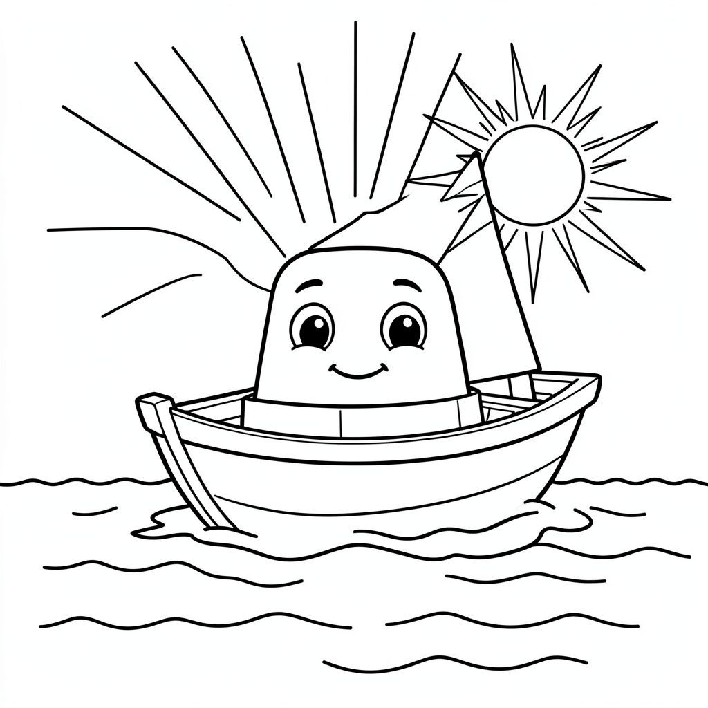 Con thuyền mỉm cười chèo thuyền trên biển với những tia nắng.