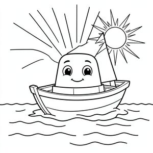 Con thuyền mỉm cười chèo thuyền trên biển với những tia nắng.