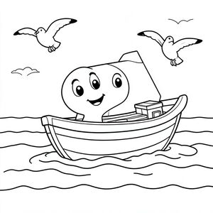 Thuyền mỉm cười chèo thuyền trên biển cùng mòng biển