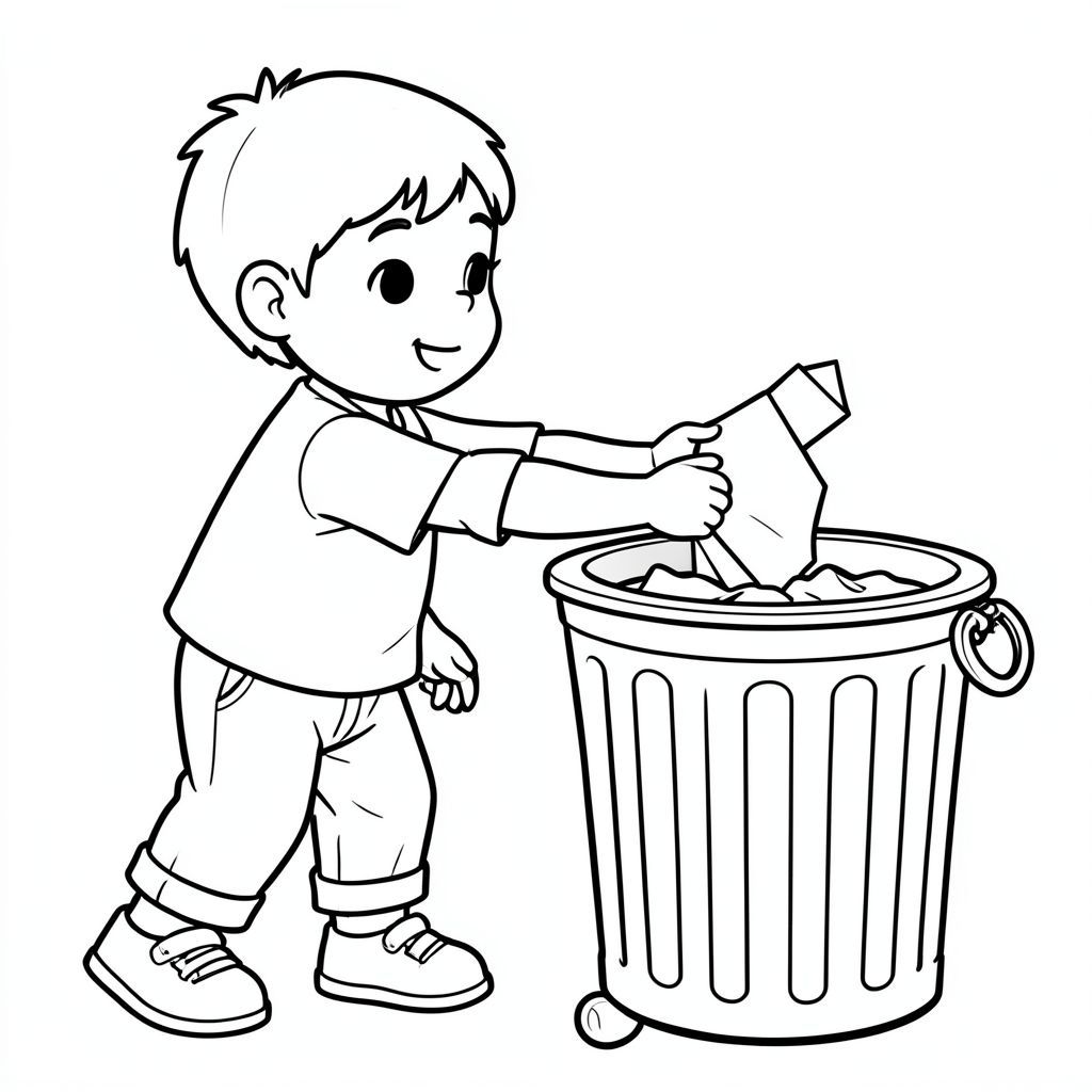 trẻ em ném giấy vào thùng rác