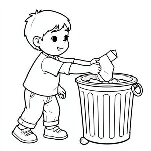 trẻ em ném giấy vào thùng rác