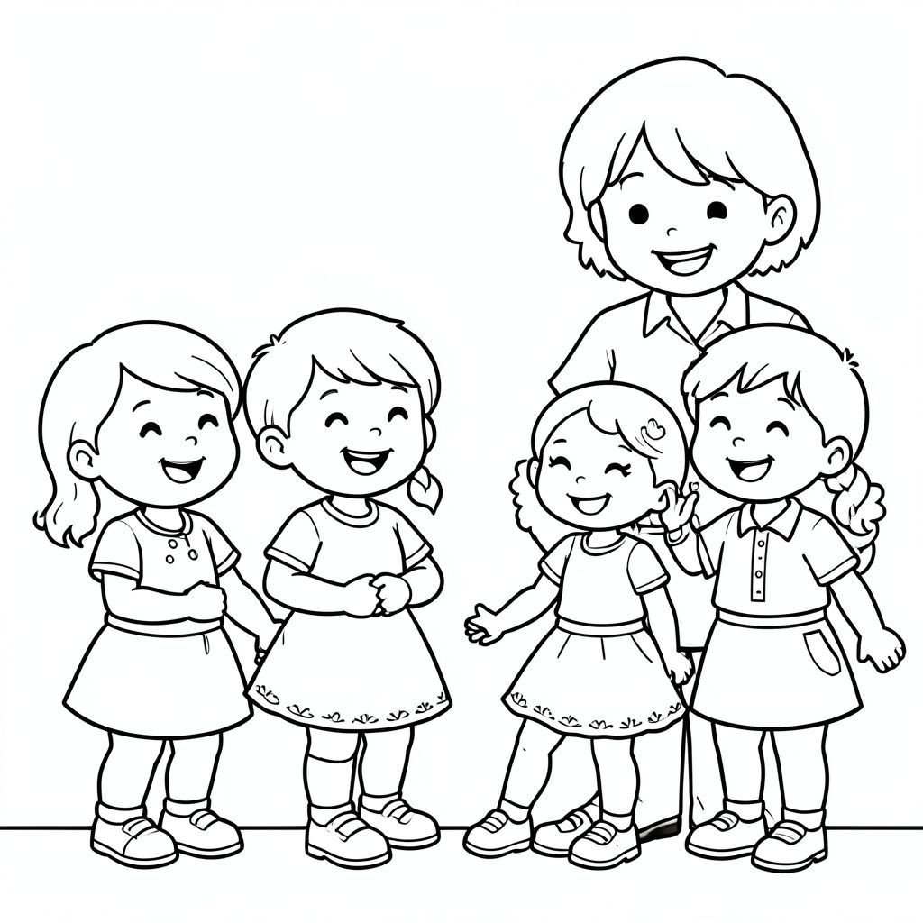 Trẻ em hạnh phúc với giáo viên