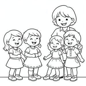 Trẻ em hạnh phúc với giáo viên