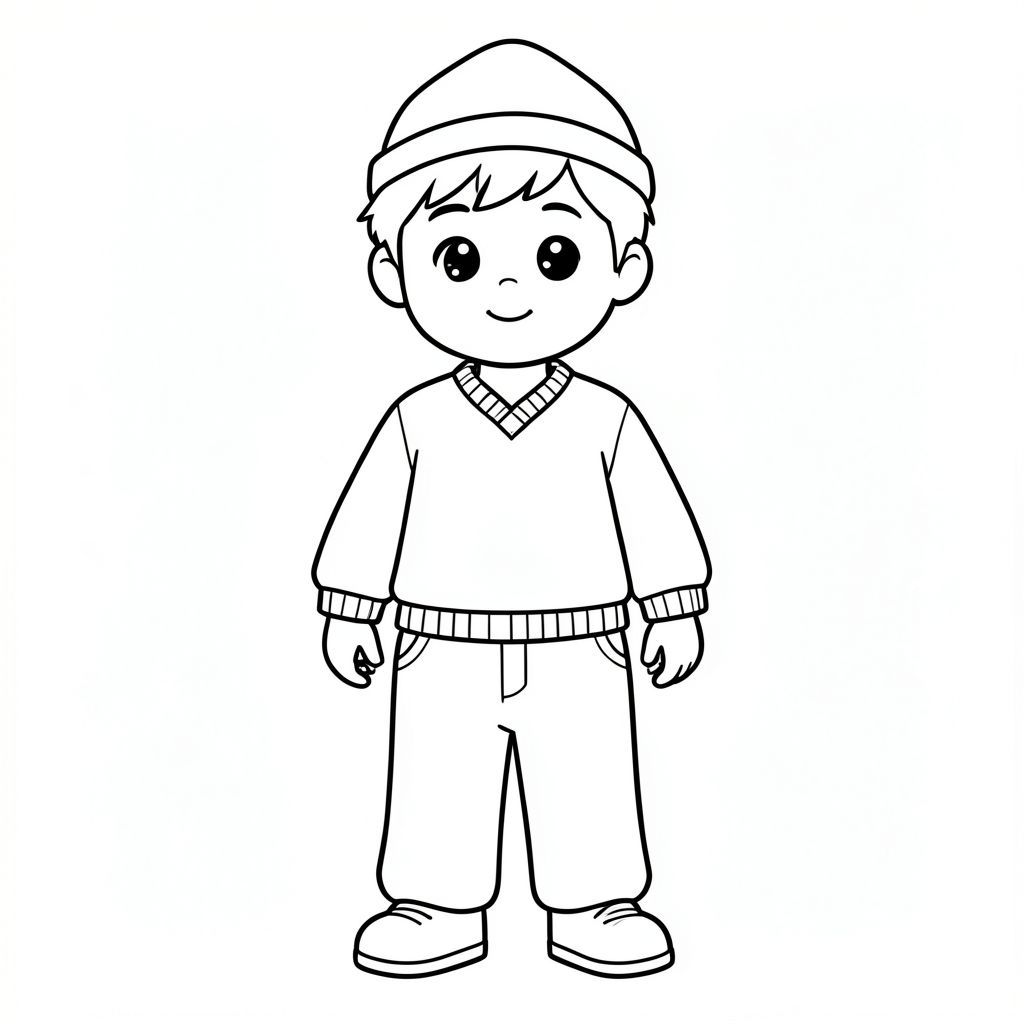 cậu bé mặc jumper, trousers, và hat
