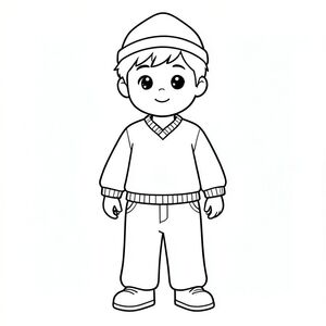 cậu bé mặc jumper, trousers, và hat
