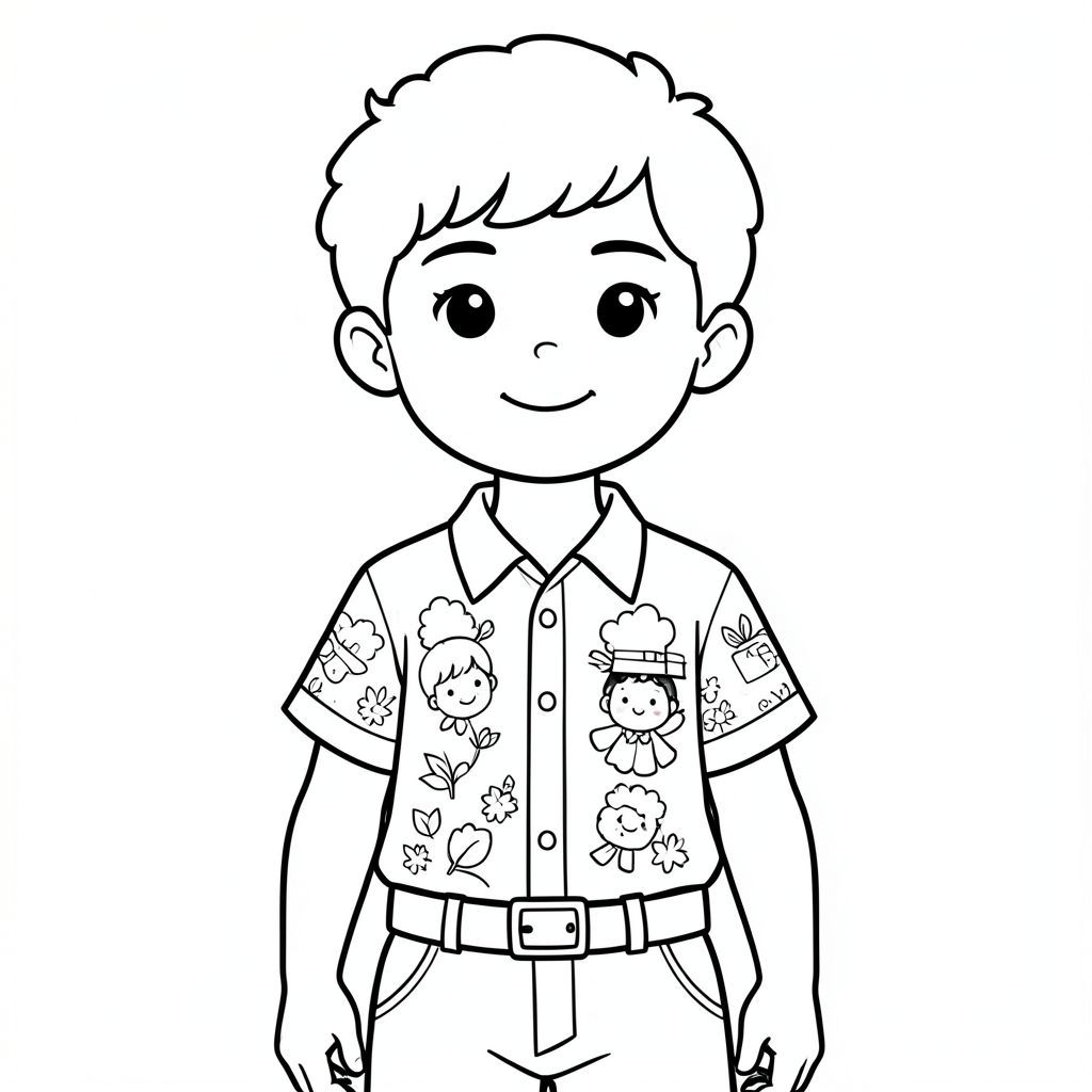 cậu bé gầy, cao mặc shirt có họa tiết, belt, có tóc xoăn