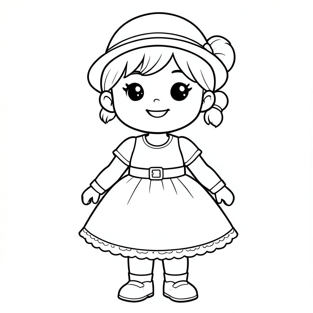 cô bé dễ thương tóc thắt bím, mặc đầm dễ thương, belt, hat