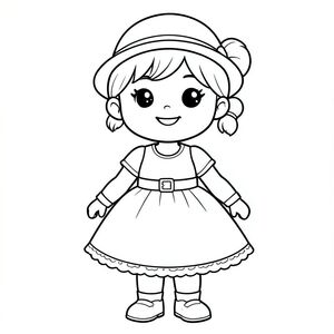 cô bé dễ thương tóc thắt bím, mặc đầm dễ thương, belt, hat