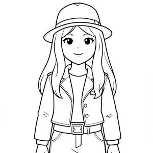 nữ cao, gầy, tóc dài, mặc jacket, belt, hat
