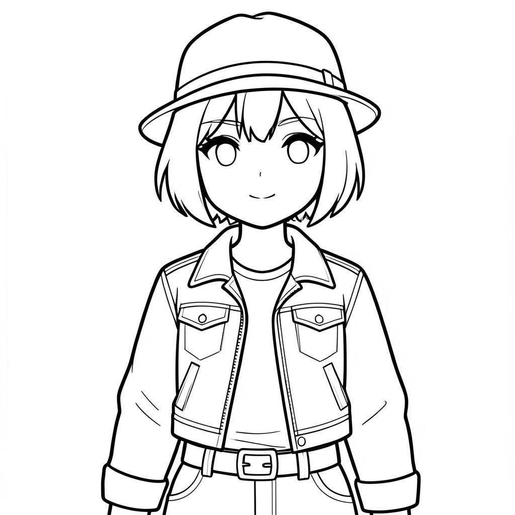 cô gái ghible tóc ngắn hơn vai, ngầu, mặc jacket, belt, hat ngầu