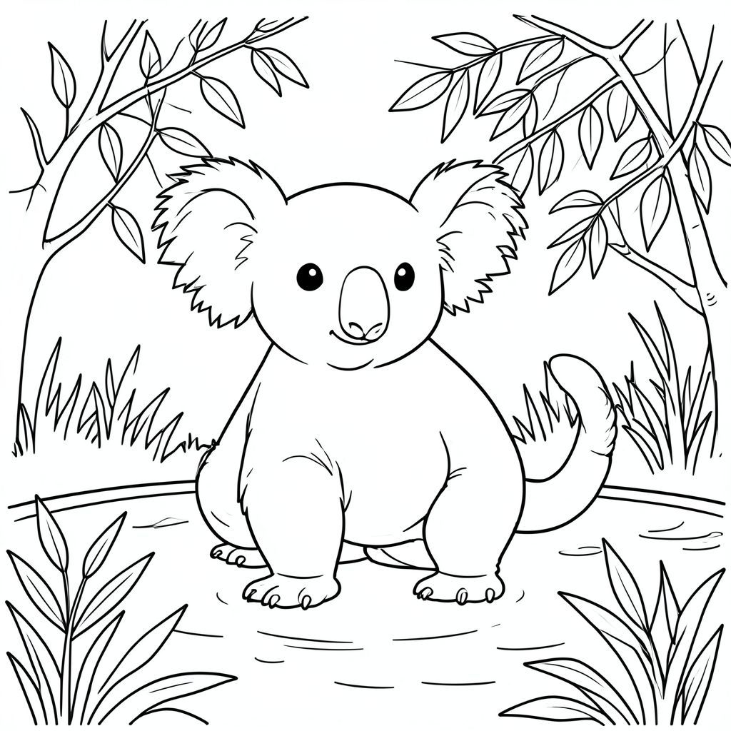 solo, chủ đề đơn, một đầu, hai mắt, hai tai, bốn chân, một đuôi, tỷ lệ tự nhiên, quy mô thích hợp trong môi trường, đúng giải phẫu, Koala, Liễu, ao, Nước, lá, chi nhánh, ánh sáng mặt trời, rõ ràng, thanh thản, yên tĩnh, yên bình, tô màu, nghệ thuật đường, nền trắng, solo, chủ đề đơn, đúng về mặt giải phẫu, giải phẫu hoàn hảo