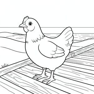 solo, một con chim, một đầu, hai mắt, một mỏ, hai cánh, hai chân, một đuôi, tỷ lệ tự nhiên, quy mô thích hợp trong môi trường, đúng giải phẫu, gà, cồn cát, lối đi lát ván, ván gỗ, bề mặt nhẵn, bầu trời quang đãng, ánh sáng mặt trời, ấm áp, mềm mại, đường bờ biển xa, đại dương, trang màu, nghệ thuật đường, nền trắng, solo, chủ đề đơn, đúng giải phẫu, giải phẫu hoàn hảo