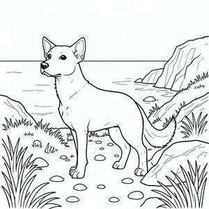 solo, chủ đề đơn, một đầu, hai mắt, hai tai, bốn chân, một đuôi, tỷ lệ tự nhiên, quy mô thích hợp trong môi trường, đúng giải phẫu,, Đường ven biển, vách đá cỏ, biển lặng, ánh sáng mặt trời, bầu trời quang đãng, nước, đá mịn, thành tạo đá, gỗ phong hóa, nền đơn giản, trang màu, nghệ thuật đường, nền trắng, solo, chủ đề đơn, đúng giải phẫu, giải phẫu hoàn hảo