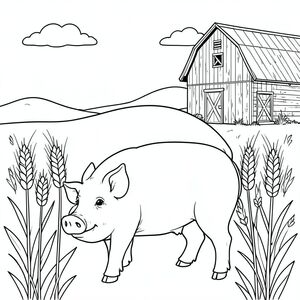 solo, chủ đề đơn, một đầu, hai mắt, hai tai, bốn chân, một đuôi, tỷ lệ tự nhiên, quy mô thích hợp trong môi trường, chính xác về mặt giải phẫu, Con lợn, cánh đồng lúa mì, đơn giản, lý lịch, Nông thôn, Chuồng trại cũ, Phong hóa, dọn dẹp, nắng, đường chân trời, Bầu trời, trang màu, nghệ thuật đường, nền trắng, solo, chủ đề đơn, đúng giải phẫu, giải phẫu hoàn hảo