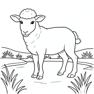 solo, chủ đề đơn, một đầu, hai mắt, hai tai, bốn chân, một đuôi, tỷ lệ tự nhiên, quy mô thích hợp trong môi trường, đúng giải phẫu, Cừu, lạch, cỏ, đồng cỏ, bằng phẳng, đơn giản, dọn dẹp, lý lịch, tinh khiết, nhỏ, sách truyện, trang màu, nghệ thuật đường, nền trắng, solo, chủ đề đơn, đúng về mặt giải phẫu, giải phẫu hoàn hảo