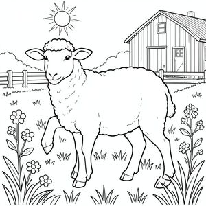 solo, chủ đề đơn, một đầu, hai mắt, hai tai, bốn chân, một đuôi, tỷ lệ tự nhiên, quy mô thích hợp trong môi trường, đúng giải phẫu, Cừu, Đồng cỏ, nắng, cánh đồng, cỏ, hoa, đơn giản, lý lịch, dọn dẹp, xây dựng trang trại, Hàng rào gỗ, trang màu, nghệ thuật đường, nền trắng, solo, chủ đề đơn, đúng về mặt giải phẫu, giải phẫu hoàn hảo