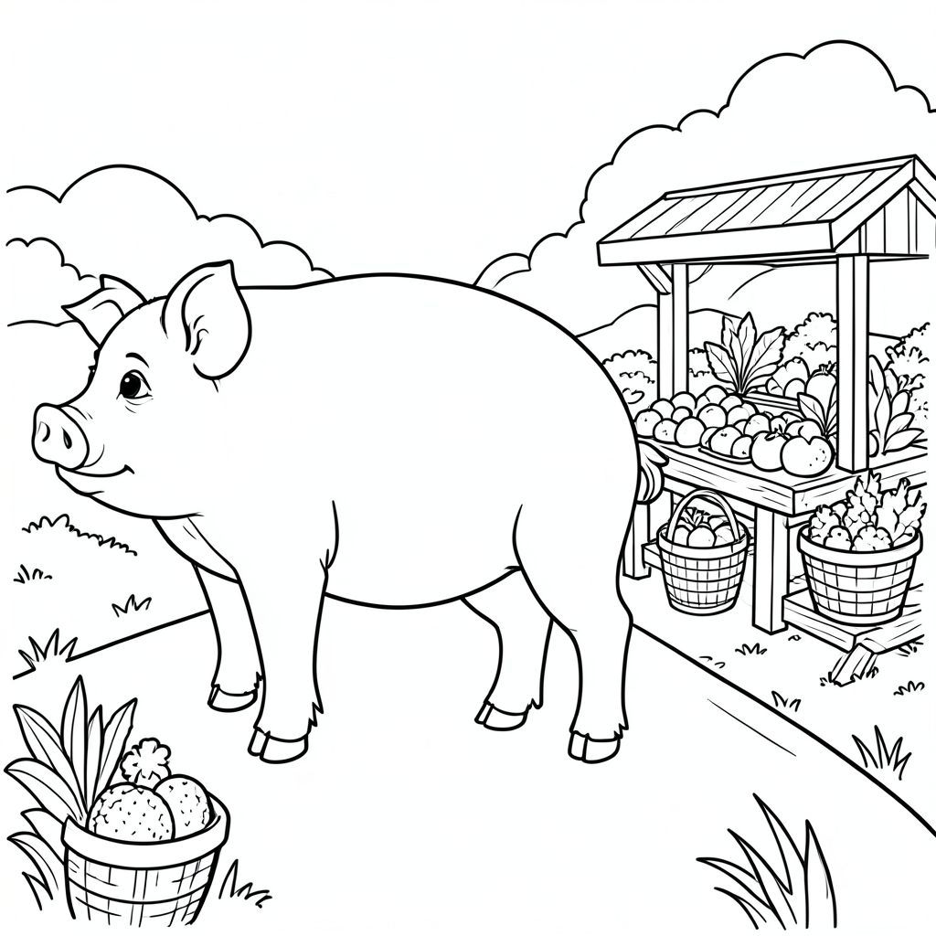 solo, chủ đề đơn, một đầu, hai mắt, hai tai, bốn chân, một đuôi, tỷ lệ tự nhiên, quy mô thích hợp trong môi trường, đúng về mặt giải phẫu, Con lợn, rau, sản xuất đứng, đường nông thôn, giỏ, rau, nền đơn giản, sạch sẽ, hình minh họa, nhỏ, nông thôn, trang tô màu, nghệ thuật đường, nền trắng, solo, chủ đề đơn, đúng về mặt giải phẫu, giải phẫu hoàn hảo