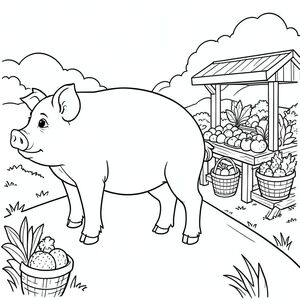 solo, chủ đề đơn, một đầu, hai mắt, hai tai, bốn chân, một đuôi, tỷ lệ tự nhiên, quy mô thích hợp trong môi trường, đúng về mặt giải phẫu, Con lợn, rau, sản xuất đứng, đường nông thôn, giỏ, rau, nền đơn giản, sạch sẽ, hình minh họa, nhỏ, nông thôn, trang tô màu, nghệ thuật đường, nền trắng, solo, chủ đề đơn, đúng về mặt giải phẫu, giải phẫu hoàn hảo