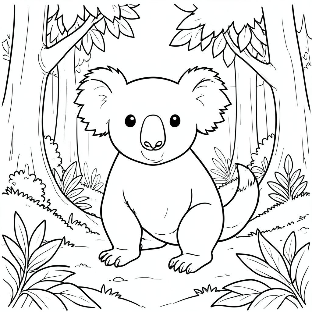 solo, chủ đề đơn, một đầu, hai mắt, hai tai, bốn chân, một đuôi, tỷ lệ tự nhiên, quy mô thích hợp trong môi trường, đúng giải phẫu, Koala, rừng, lốm đốm, ánh sáng mặt trời, mở cửa, bầu trời quang đãng, tán lá, cây, lá, rêu, bóng râm, trang màu, nghệ thuật đường, nền trắng, solo, chủ đề đơn, đúng về mặt giải phẫu, giải phẫu hoàn hảo