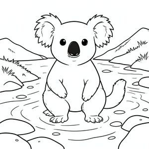 solo, chủ đề đơn, một đầu, hai mắt, hai tai, bốn chân, một đuôi, tỷ lệ tự nhiên, quy mô thích hợp trong môi trường, chính xác về mặt giải phẫu, Koala, Kênh thủy triều, cồn cát, nước nông, nước ấm, ánh sáng mặt trời, rõ ràng, mịn, đá, cát, đường bờ biển, trang màu, nghệ thuật đường, nền trắng, solo, chủ đề đơn, chính xác về mặt giải phẫu, giải phẫu hoàn hảo