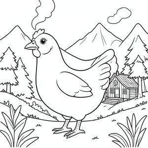 solo, một con chim, một đầu, hai mắt, một mỏ, hai cánh, hai chân, một đuôi, tỷ lệ tự nhiên, quy mô thích hợp trong môi trường, đúng giải phẫu, gà, núi, thung lũng, cabin nhỏ, hút thuốc, gỗ, đơn giản, dọn dẹp, lý lịch, tán lá, cây cối, trang màu, nghệ thuật đường, nền trắng, solo, chủ đề đơn, chính xác về mặt giải phẫu, giải phẫu hoàn hảo