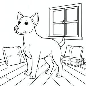 solo, chủ đề đơn, một đầu, hai mắt, hai tai, bốn chân, một đuôi, tỷ lệ tự nhiên, quy mô thích hợp trong môi trường, đúng giải phẫu,, cửa sổ, sách, đệm, ấm áp, sàn gỗ, nền đơn giản, dọn dẹp, ấm cúng, nhỏ, nội địa, tô màu, nghệ thuật đường, nền trắng, solo, chủ đề đơn, đúng giải phẫu, giải phẫu hoàn hảo