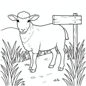 solo, chủ đề đơn, một đầu, hai mắt, hai tai, bốn chân, một đuôi, tỷ lệ tự nhiên, quy mô thích hợp trong môi trường, đúng giải phẫu, Cừu, cỏ, đường mòn, dấu hiệu gỗ, cỏ cao, nền đơn giản, dọn dẹp, sách truyện, tinh khiết, đơn giản, nông thôn, trang màu, nghệ thuật đường, nền trắng, solo, chủ đề đơn, đúng về mặt giải phẫu, giải phẫu hoàn hảo