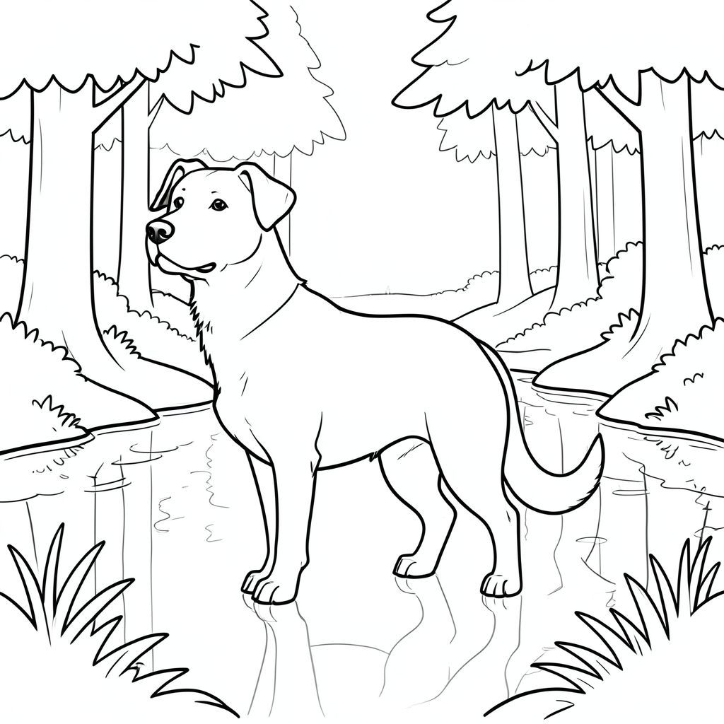 solo, chủ đề đơn, một đầu, hai mắt, hai tai, bốn chân, một đuôi, tỷ lệ tự nhiên, quy mô thích hợp trong môi trường, đúng giải phẫu,, rừng, ao, phản chiếu, cây cối, nước, rõ ràng, mịn màng, đơn giản, lý lịch, vẫn, trang màu, nghệ thuật đường, nền trắng, solo, chủ đề đơn, chính xác về mặt giải phẫu, giải phẫu hoàn hảo