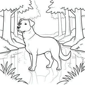 solo, chủ đề đơn, một đầu, hai mắt, hai tai, bốn chân, một đuôi, tỷ lệ tự nhiên, quy mô thích hợp trong môi trường, đúng giải phẫu,, rừng, ao, phản chiếu, cây cối, nước, rõ ràng, mịn màng, đơn giản, lý lịch, vẫn, trang màu, nghệ thuật đường, nền trắng, solo, chủ đề đơn, chính xác về mặt giải phẫu, giải phẫu hoàn hảo