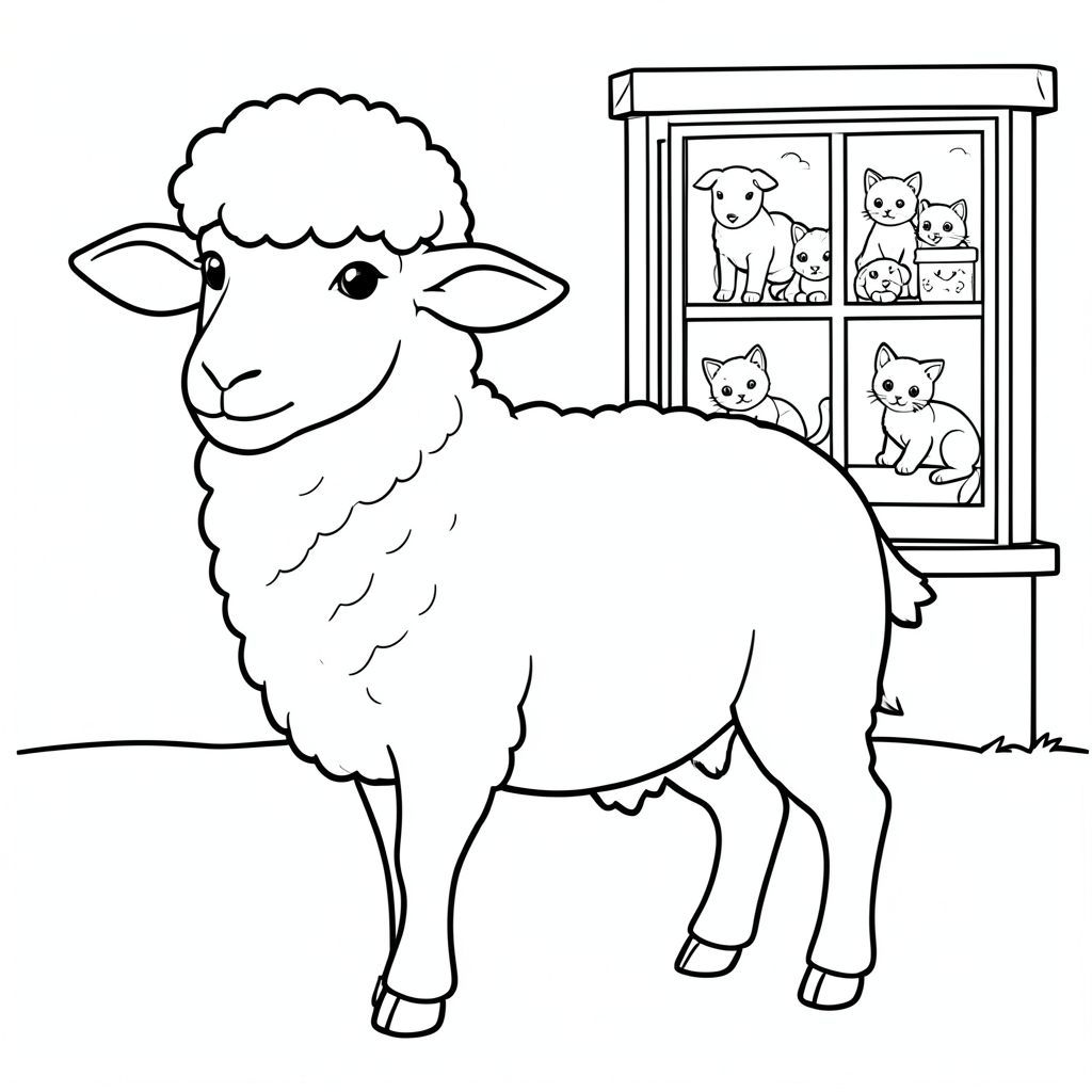 solo, chủ đề đơn, một đầu, hai mắt, hai tai, bốn chân, một đuôi, tỷ lệ tự nhiên, quy mô thích hợp trong môi trường, đúng giải phẫu, Cừu, Cửa sổ cửa hàng, mèo con, trưng bày, nhỏ, sạch sẽ, đơn giản, lý lịch, Sách truyện, thuần khiết, trang màu, nghệ thuật đường, nền trắng, solo, chủ đề đơn, đúng về mặt giải phẫu, giải phẫu hoàn hảo