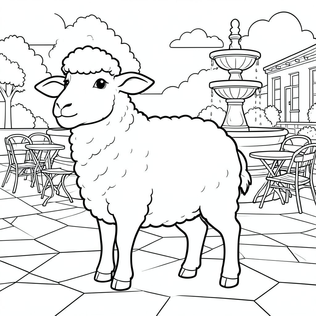 solo, chủ đề đơn, một đầu, hai mắt, hai tai, bốn chân, một đuôi, tỷ lệ tự nhiên, quy mô thích hợp trong môi trường, đúng về mặt giải phẫu, Cừu, Quảng trường, Đài phun nước, bàn quán cà phê, nền đơn giản, dọn dẹp, Sách truyện, tinh khiết, đơn giản, Quảng trường, ngoài trời, trang tô màu, nghệ thuật đường, nền trắng, solo, chủ đề đơn, chính xác về mặt giải phẫu, giải phẫu hoàn hảo