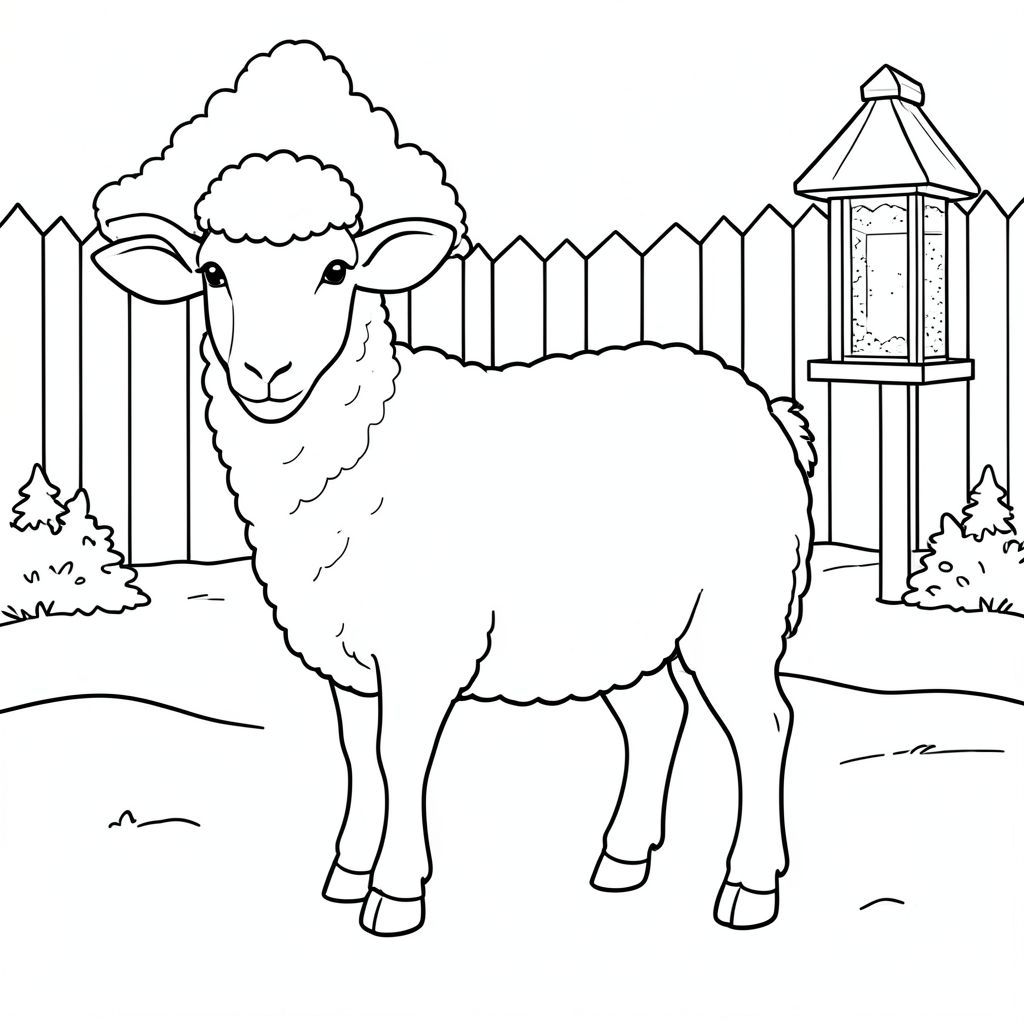 solo, chủ đề đơn, một đầu, hai mắt, hai tai, bốn chân, một đuôi, tỷ lệ tự nhiên, quy mô thích hợp trong môi trường, đúng giải phẫu, Cừu, tuyết, sân sau, mùa đông, đơn giản, sạch sẽ, máng ăn chim, nhỏ, trắng, lý lịch, tuyến tính, trang màu, nghệ thuật đường, nền trắng, solo, chủ đề đơn, đúng về mặt giải phẫu, giải phẫu hoàn hảo