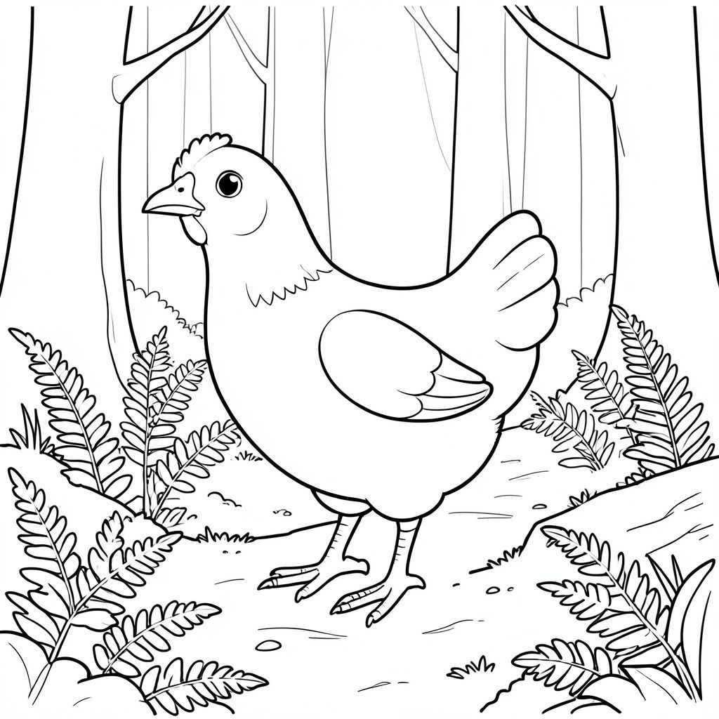 solo, một con chim, một đầu, hai mắt, một mỏ, hai cánh, hai chân, một đuôi, tỷ lệ tự nhiên, quy mô thích hợp trong môi trường, đúng giải phẫu, gà, Con đường rừng, Nhật ký rêu, dương xỉ, Ánh sáng mặt trời, đơn giản, tuyến tính, tinh khiết, dọn dẹp, lý lịch, rừng, trang màu, nghệ thuật đường, nền trắng, Solo, chủ đề đơn, đúng về mặt giải phẫu, giải phẫu hoàn hảo