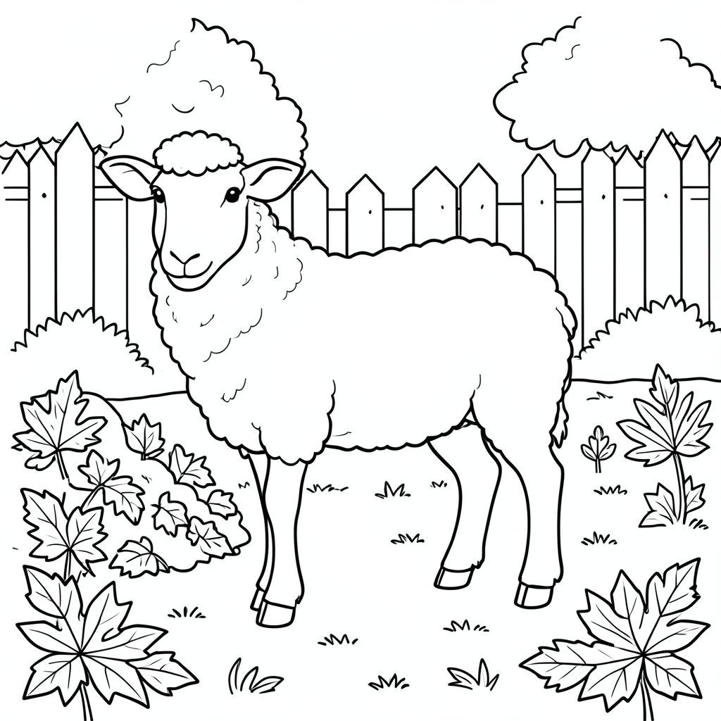 solo, chủ đề đơn, một đầu, hai mắt, hai tai, bốn chân, một đuôi, tỷ lệ tự nhiên, quy mô thích hợp trong môi trường, đúng giải phẫu, Cừu, Mùa thu, sân sau, lá, cọc, ấm áp, nắng, đơn giản, sạch sẽ, lý lịch, phong cảnh, tô màu, nghệ thuật đường, nền trắng, solo, chủ đề đơn, đúng về mặt giải phẫu, giải phẫu hoàn hảo