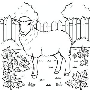 solo, chủ đề đơn, một đầu, hai mắt, hai tai, bốn chân, một đuôi, tỷ lệ tự nhiên, quy mô thích hợp trong môi trường, đúng giải phẫu, Cừu, Mùa thu, sân sau, lá, cọc, ấm áp, nắng, đơn giản, sạch sẽ, lý lịch, phong cảnh, tô màu, nghệ thuật đường, nền trắng, solo, chủ đề đơn, đúng về mặt giải phẫu, giải phẫu hoàn hảo