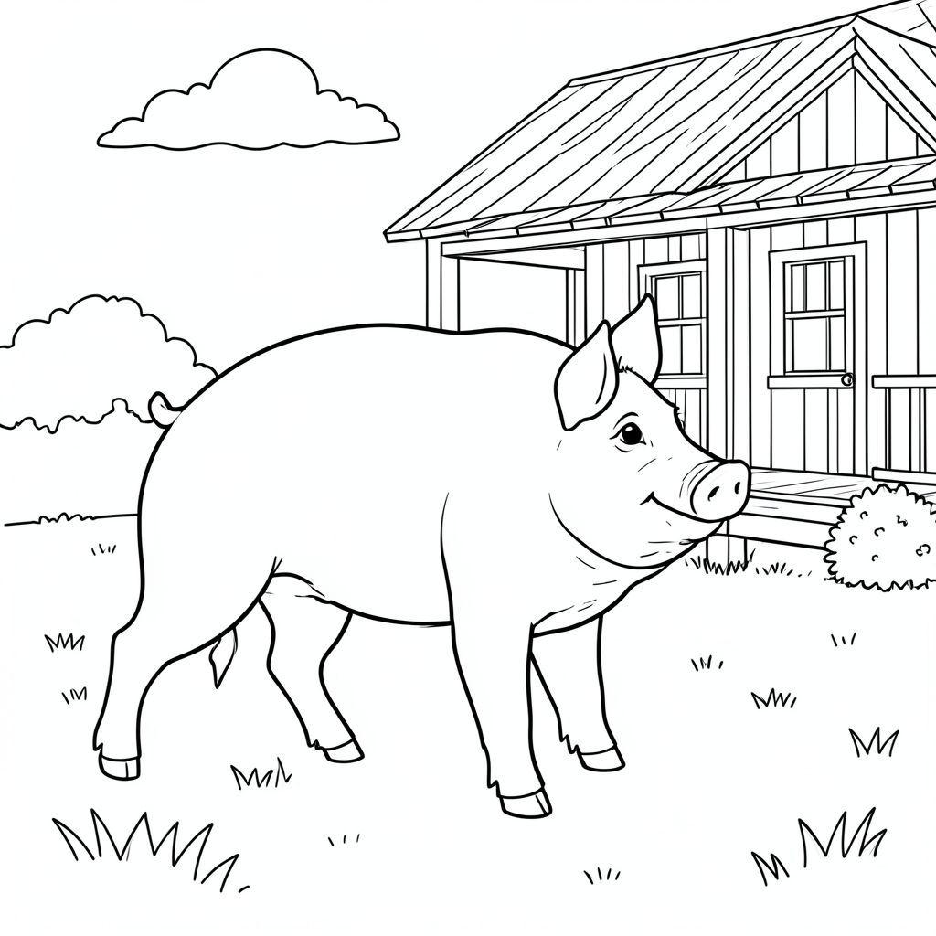 solo, chủ đề đơn, một đầu, hai mắt, hai tai, bốn chân, một đuôi, tỷ lệ tự nhiên, quy mô thích hợp trong môi trường, đúng giải phẫu, Con lợn, Trang trại, hiên nhà, bãi cỏ, nền đơn giản, dọn dẹp, nông thôn, nông thôn, đơn giản, yên bình, ấm áp, trang màu, nghệ thuật đường, nền trắng, solo, chủ đề đơn, đúng về mặt giải phẫu, giải phẫu hoàn hảo