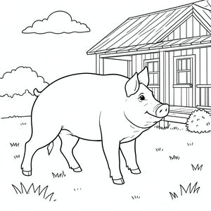 solo, chủ đề đơn, một đầu, hai mắt, hai tai, bốn chân, một đuôi, tỷ lệ tự nhiên, quy mô thích hợp trong môi trường, đúng giải phẫu, Con lợn, Trang trại, hiên nhà, bãi cỏ, nền đơn giản, dọn dẹp, nông thôn, nông thôn, đơn giản, yên bình, ấm áp, trang màu, nghệ thuật đường, nền trắng, solo, chủ đề đơn, đúng về mặt giải phẫu, giải phẫu hoàn hảo